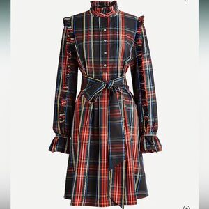 NWT J. Crew Multicolor Tartan belted  Long Sleeve Fabulous Dress size S